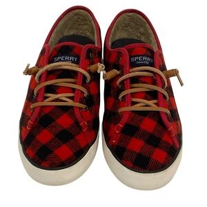 Sperry Flannel Black Red Wool Sneakers Women’s 8 - Like New
